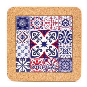 Cork Coaster Ethnic Portuguese Azulejo coasters trivet with traditional ceramic designs
