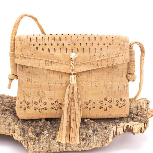 Eco-Friendly Natural Laser Cut Cork Crossbody Bag: Stay Organized