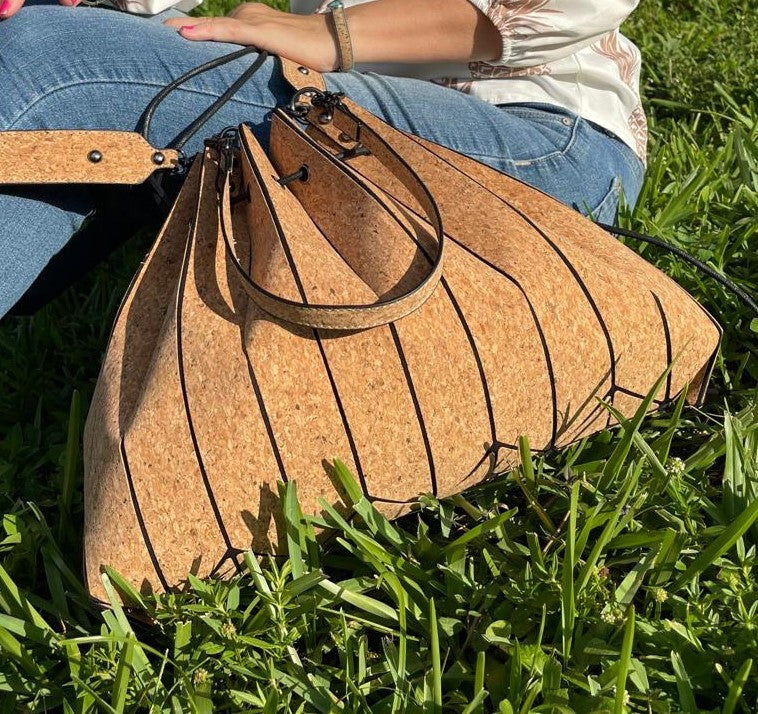 Unique Accordion Cork Bag 2 in 1 Shoulder Bag Tote or Bucket Bag women handbags purse Vegan organic sustainable Eco friendly gift