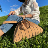 Unique Accordion Cork Bag 2 in 1 Shoulder Bag Tote or Bucket Bag women handbags purse Vegan organic sustainable Eco friendly gift